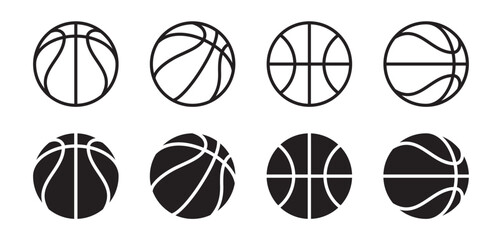 basketball icon set in line and flat style, Vector illustration