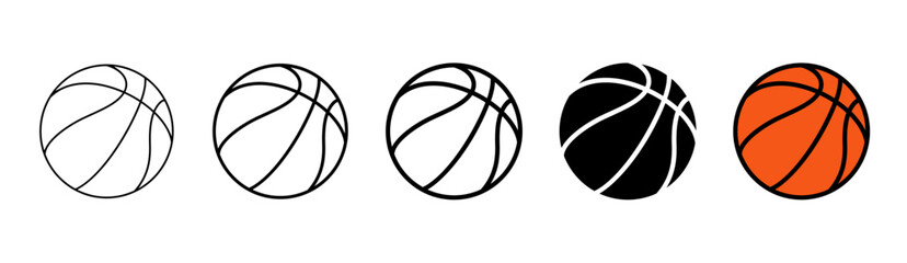 Basketball ball Vector icons set. Basketball ball isolated icons. Black and orange basketball symbols