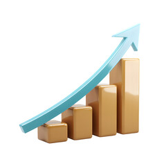 Ascending bar graph depicting business growth, progress and financial success with a modern 3D style on a transparent background.
