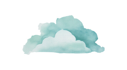 Watercolor cloud illustration in turquoise color, isolated on white