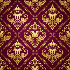 Elegant Gold Damask Pattern on Burgundy Background