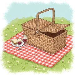 Picnic Basket on Red Checkered Blanket
