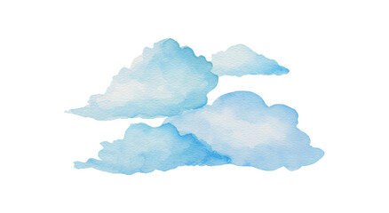 Watercolor illustration of soft, fluffy blue clouds on white