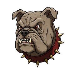 Angry Bulldog Cartoon with Spiked Collar