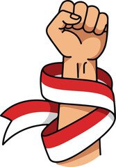 Independence fist with ribbon of red white flag