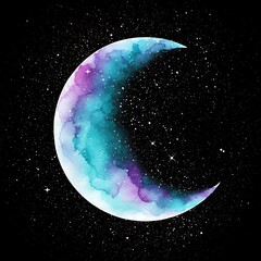 Galaxy Moon Watercolor Illustration