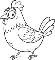 Cute Cartoon Hen Coloring Page Illustration