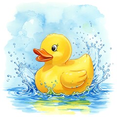 Yellow Rubber Duck Splashing in Water