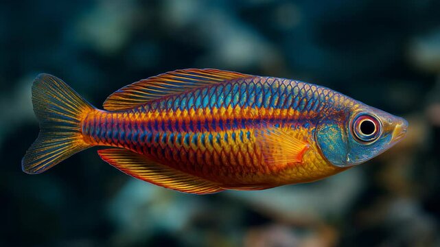 close up beautiful colorful tropical coastal fish swimming under blue ocean 
