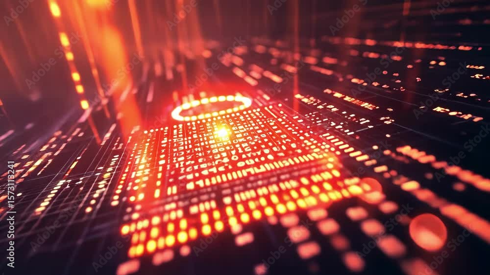 Aufkleber cyber security concept with orange glowing digital data and network security lock.