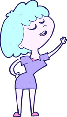 cartoon happy woman about to speak in bright neon color