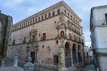 The magnificent Palace of the Conquest in Trujillo Spain, showcasing intricate Renaissance...