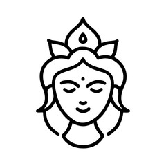 Serene Goddess Lakshmi Face Icon Line Art Vector Illustration for Spiritual Design