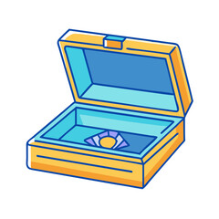 Open treasure chest with a single gemstone and pearl inside