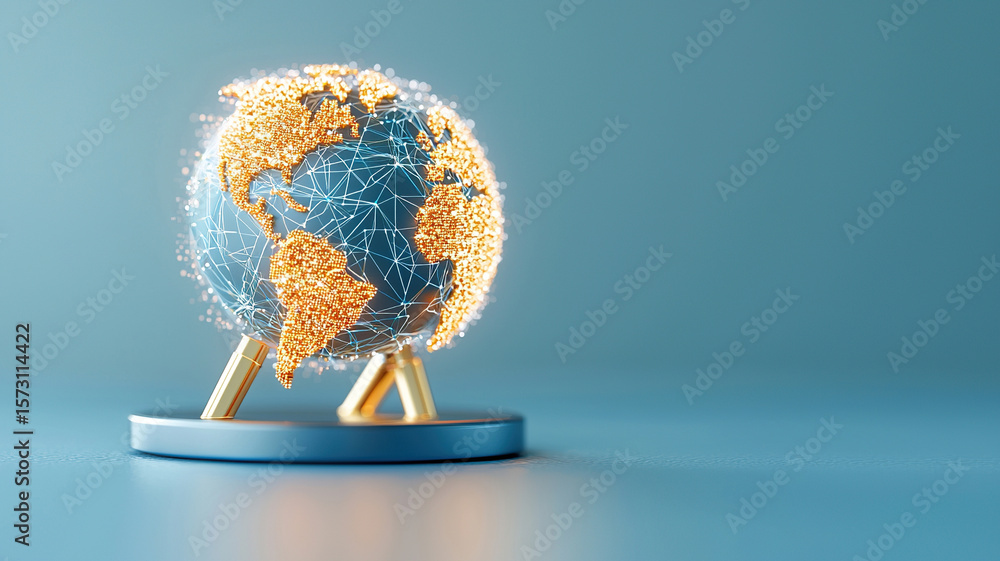 Poster glowing globe model representing global connectivity and technology, showcasing intricate network li