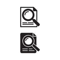 Document search icon vector set with magnifying glass on paper file