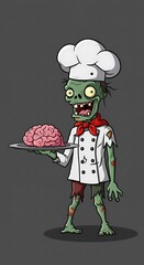 Zombie Chef Holding Brain on Tray