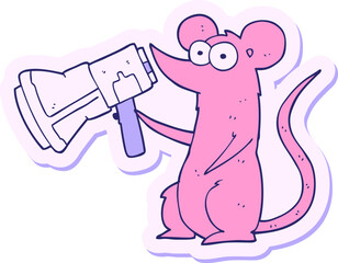 sticker of a cartoon mouse with megaphone in bright neon color