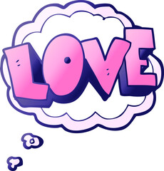 freehand drawn thought bubble cartoon love symbol in bright neon color