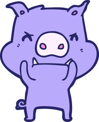 angry cartoon pig in bright neon color
