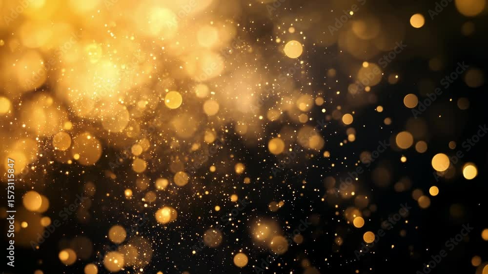 Poster glistening golden particles float and shimmer in the air, creating an enchanting atmosphere against 