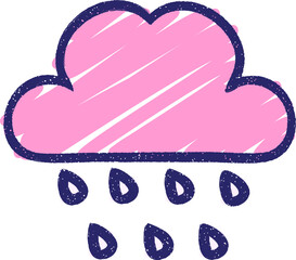 Raining Cloud Chalk Drawing in bright neon color