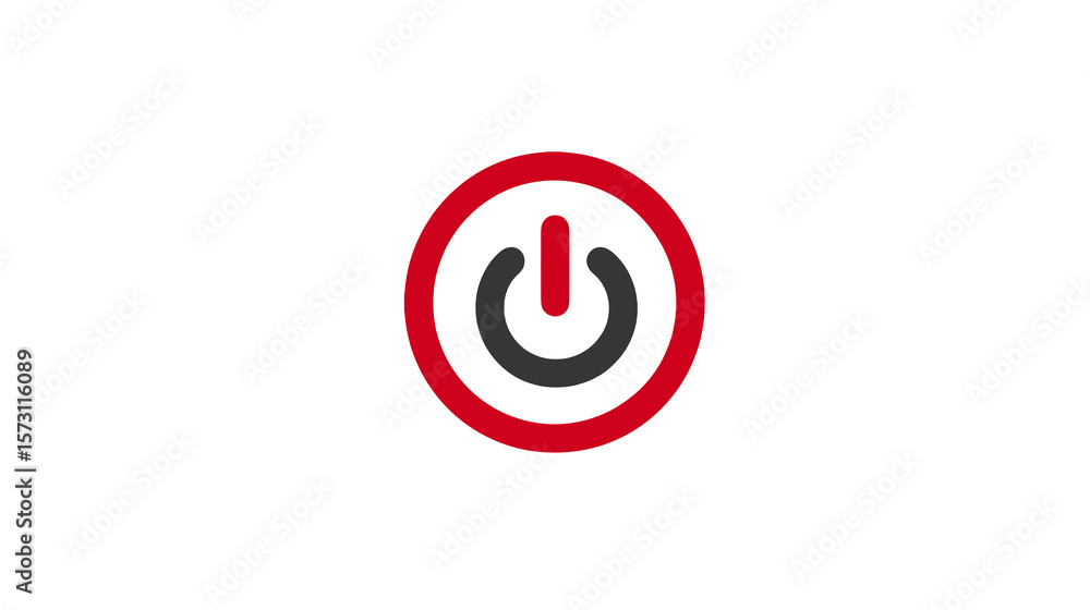Poster power button icon on transparent background, featuring a red ring and a gray power symbol, modern an