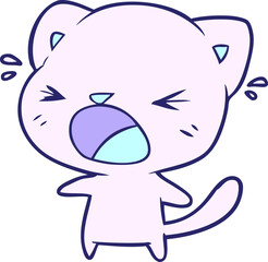 cute cartoon cat crying in bright neon color