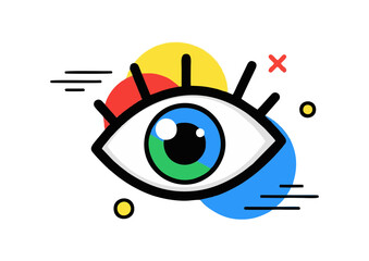 Obraz premium Colorful cartoon eye illustration with geometric shapes