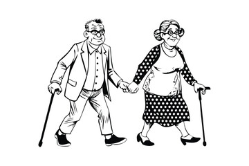 Grandparents in Pop Art Comic Style. Retro Vector Illustration of an Elderly Couple
