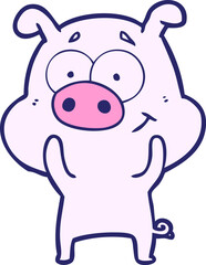 happy cartoon pig in bright neon color