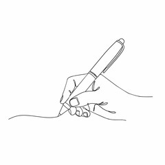 One line drawing of hand writing with pen