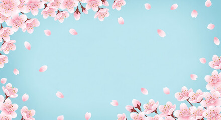 Fototapeta premium Pink Cherry Blossoms Falling Petals Spring Nature
