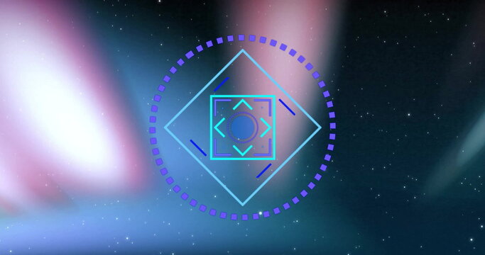 Naklejki Displaying central HUD over starfield, with magenta circle, light blue diamond and central node