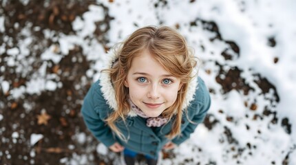 young girl in winter forest