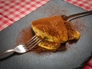 Close up shot of italian Tiramisù