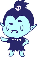 cartoon illustration kawaii of cute vampire girl in bright neon color