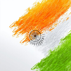 Indian Independence Day Poster with Tricolor Paint Strokes, Flying Ashoka Chakra, and Text Placeholder