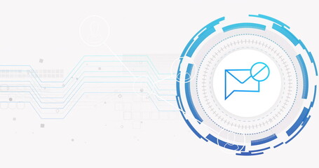 Image of digital envelope with circuit lines and circular tech design elements