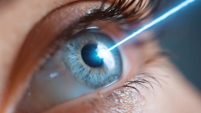 A laser beam targets the eye with precision to enhance vision during a surgery at a medical clinic