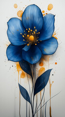Blue flower illustration with white background. 