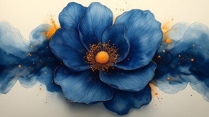 Blue flower illustration with white background. 