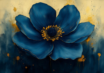 Blue flower illustration with white background. 