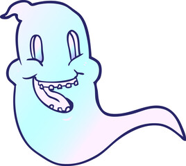 cartoon spooky ghost in bright neon color
