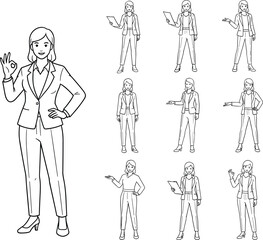 Confident Businesswoman Poses: Professional Attire and Gestures for Leadership Illustrations.