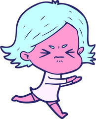 cartoon angry girl in bright neon color