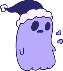 hand drawn christmas cartoon of kawaii ghost in bright neon color
