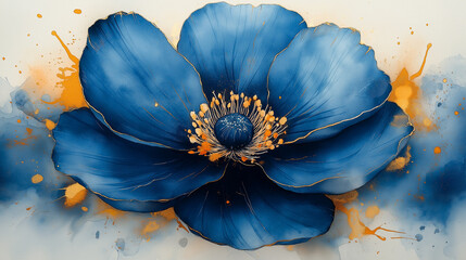 Blue flower illustration with white background. 