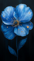 Blue flower illustration with black background. 