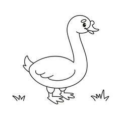 Cute Gosling Cartoon - Black and White Vector Illustration